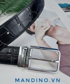 Alternative view of Thắt lưng nam da bò dập vân cá sấu chính hãng mandino